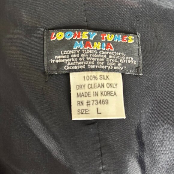 Vintage 90s Looney Tunes Mania Silk Vest Large Black Bugs Bunny Tweety Taz - Picture 6 of 6